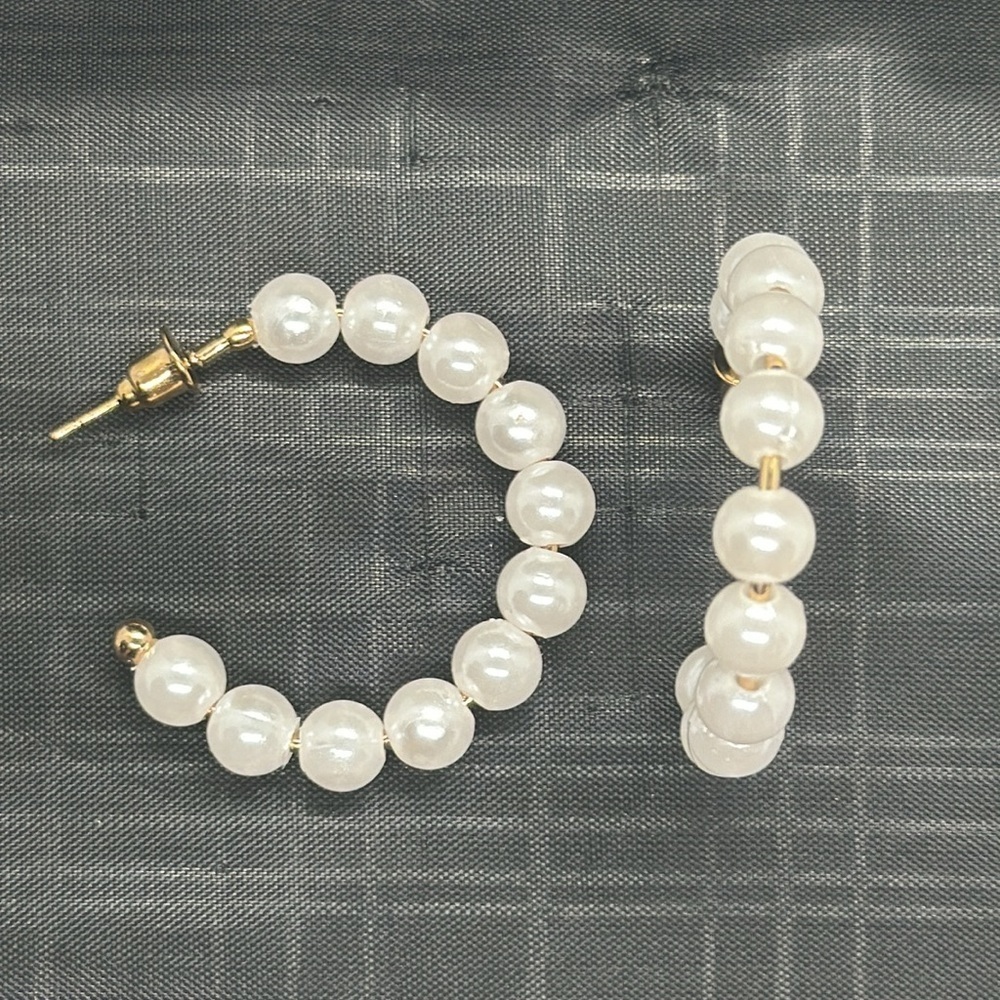Classic White Simulated Pearl Gold Tone Elegant C-Hoops | Timeless Jewelry - Picture 6 of 16